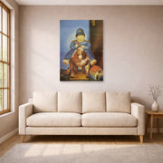 Unframed poster print of Fernando Botero's Pedrito on a Wooden Horse displayed on a wall in a living room