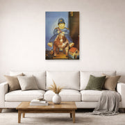 Unframed poster print of Fernando Botero's Pedrito on a Wooden Horse displayed on a wall in a living room