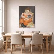 Gallery-wrapped canvas print of Fernando Botero's Pedro Pintor displayed on a wall in a dining room