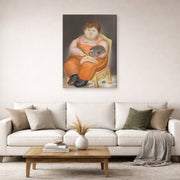 Gallery-wrapped canvas print of Fernando Botero's Pedro Pintor displayed on a wall in a living room