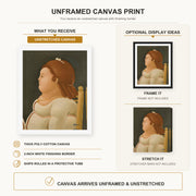 Fernando Botero - Perfil De Dama canvas print size comparison and framing display infographic