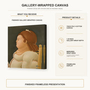 Fernando Botero - Perfil De Dama gallery wrap canvas construction and hanging details infographic
