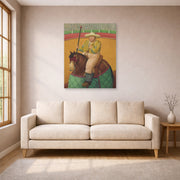 Unframed poster print of Fernando Botero's Picador displayed on a wall in a living room