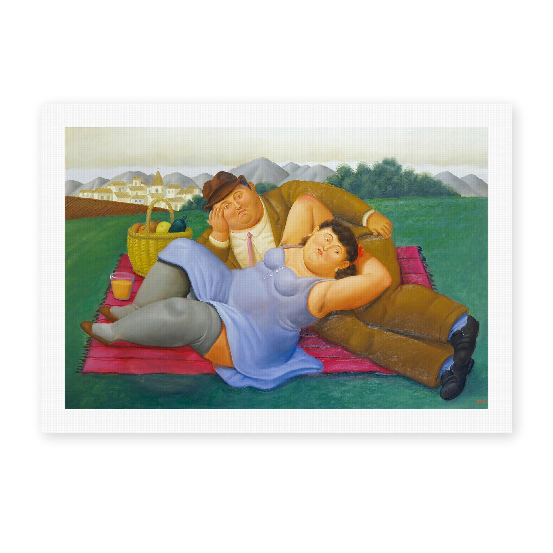Fernando Botero's 'Picnic' painting reproduced as a rolled canvas print