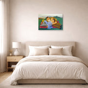 Gallery-wrapped canvas print of Fernando Botero's Picnic displayed on a wall in a bedroom