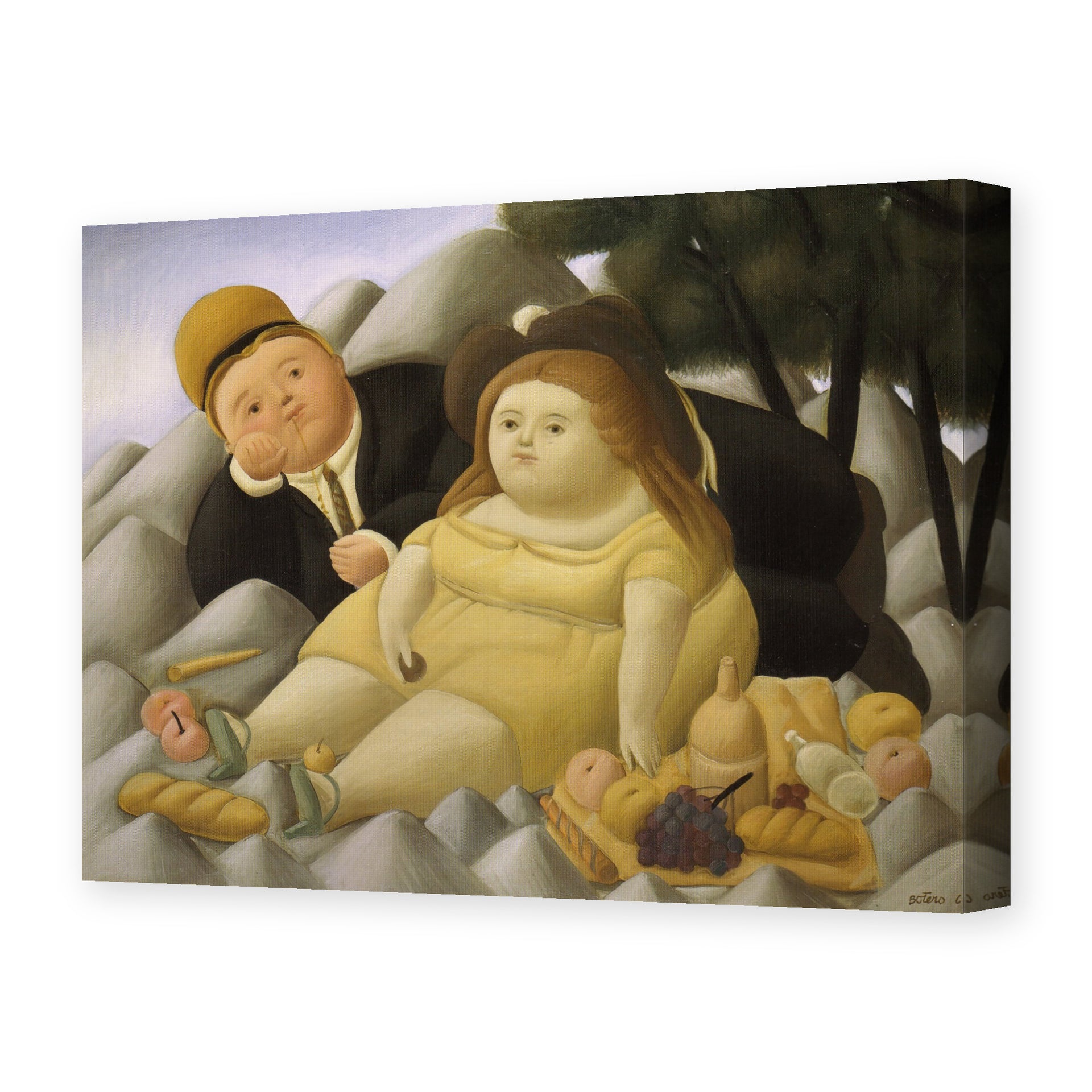 Fernando Botero's 'Picnic in the Mountains' painting reproduced as a gallery-wrapped canvas print