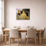 Gallery-wrapped canvas print of Fernando Botero's Picnic in the Mountains displayed on a wall in a dining room