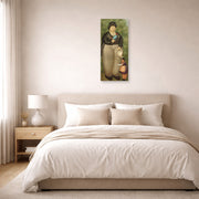 Unframed poster print of Fernando Botero's President displayed on a wall in a bedroom
