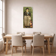 Unframed poster print of Fernando Botero's President displayed on a wall in a dining room