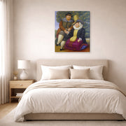 Gallery-wrapped canvas print of Fernando Botero's Rubens and His Wife displayed on a wall in a bedroom