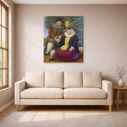 Gallery-wrapped canvas print of Fernando Botero's Rubens and His Wife displayed on a wall in a living room