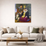 Gallery-wrapped canvas print of Fernando Botero's Rubens and His Wife displayed on a wall in a living room