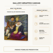 Fernando Botero - Rubens and His Wife gallery wrap canvas construction and hanging details infographic