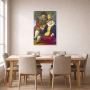 Unframed poster print of Fernando Botero's Rubens displayed on a wall in a dining room