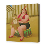 Fernando Botero's 'Seated Woman with Monkey' painting reproduced as a gallery-wrapped canvas print