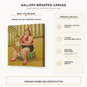 Fernando Botero - Seated Woman with Monkey gallery wrap canvas construction and hanging details infographic