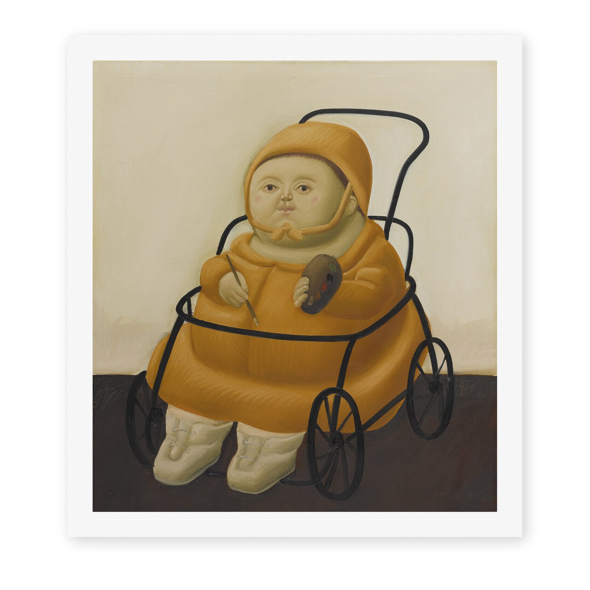 Fernando Botero's 'Self Portrait at Eighteen Months' painting reproduced as a rolled canvas print