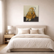 Gallery-wrapped canvas print of Fernando Botero's Self Portrait at Eighteen Months displayed on a wall in a bedroom
