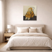 Unframed poster print of Fernando Botero's Self Portrait at Eighteen Months displayed on a wall in a bedroom