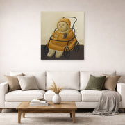 Unframed poster print of Fernando Botero's Self Portrait at Eighteen Months displayed on a wall in a living room