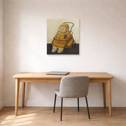 Unframed poster print of Fernando Botero's Self Portrait at Eighteen Months displayed on a wall in a home office