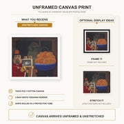 Fernando Botero - Self-portrait with Still Life canvas print size comparison and framing display infographic