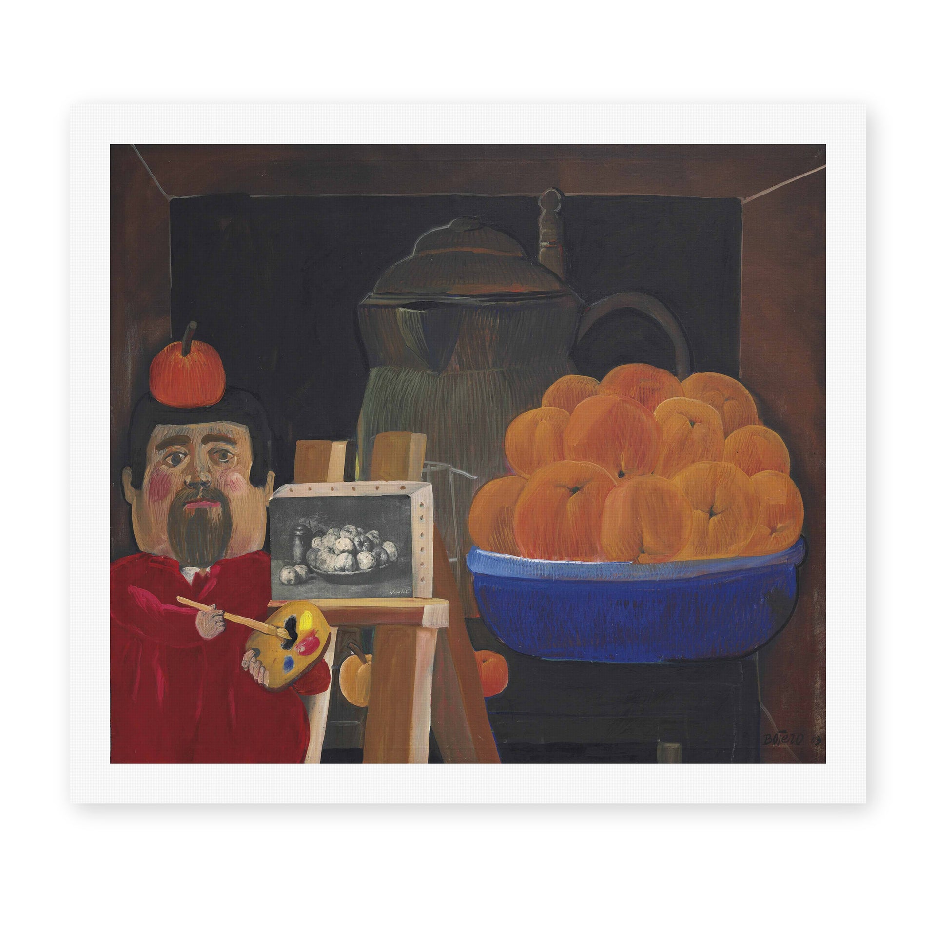 Fernando Botero's 'Self-portrait with Still Life' painting reproduced as a rolled canvas print
