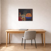 Gallery-wrapped canvas print of Fernando Botero's Self-portrait with Still Life displayed on a wall in a home office