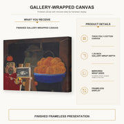 Fernando Botero - Self-portrait with Still Life gallery wrap canvas construction and hanging details infographic