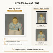 Fernando Botero - Self-portrait the Day of the First Communion canvas print size comparison and framing display infographic