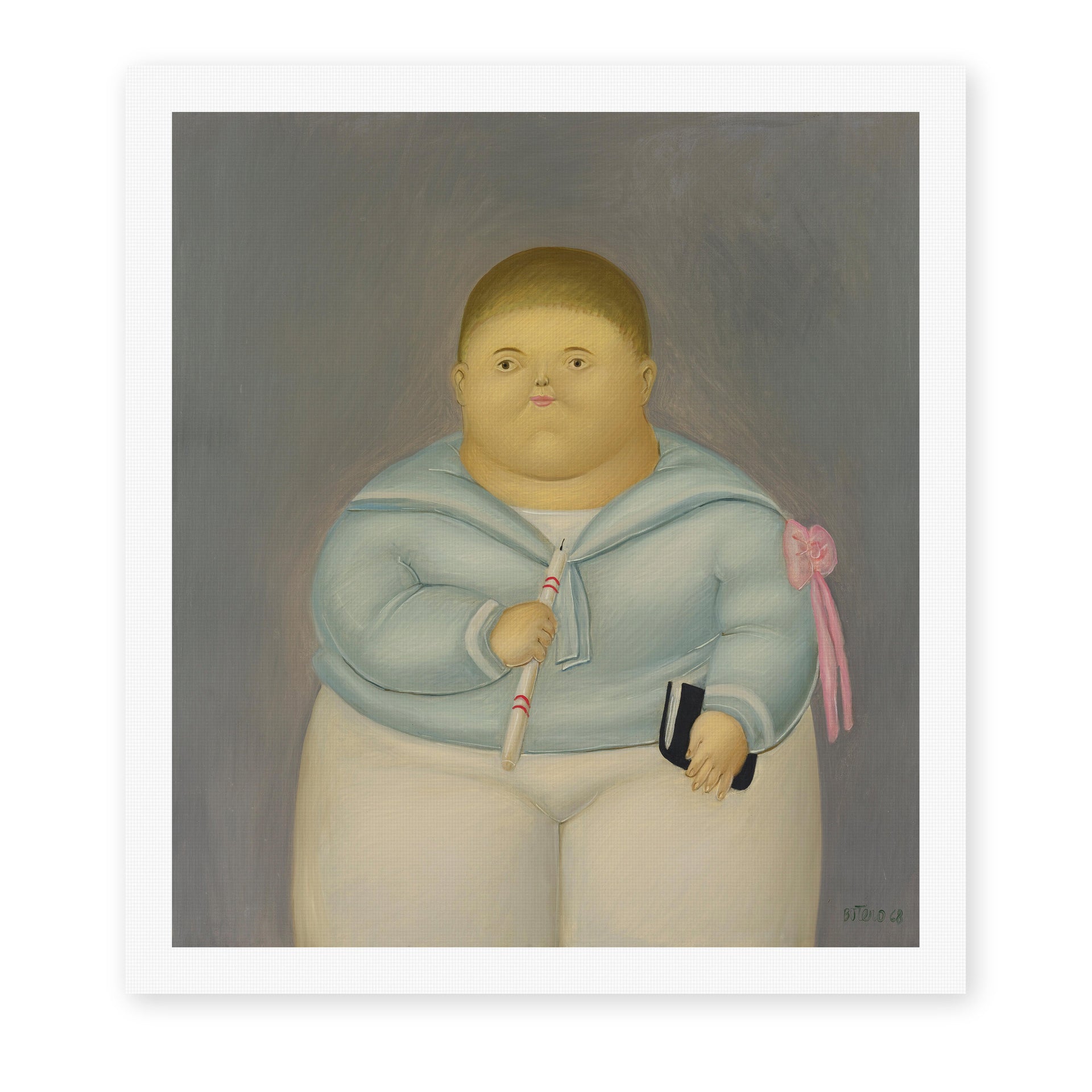 Fernando Botero's 'Self-portrait the Day of the First Communion' painting reproduced as a rolled canvas print