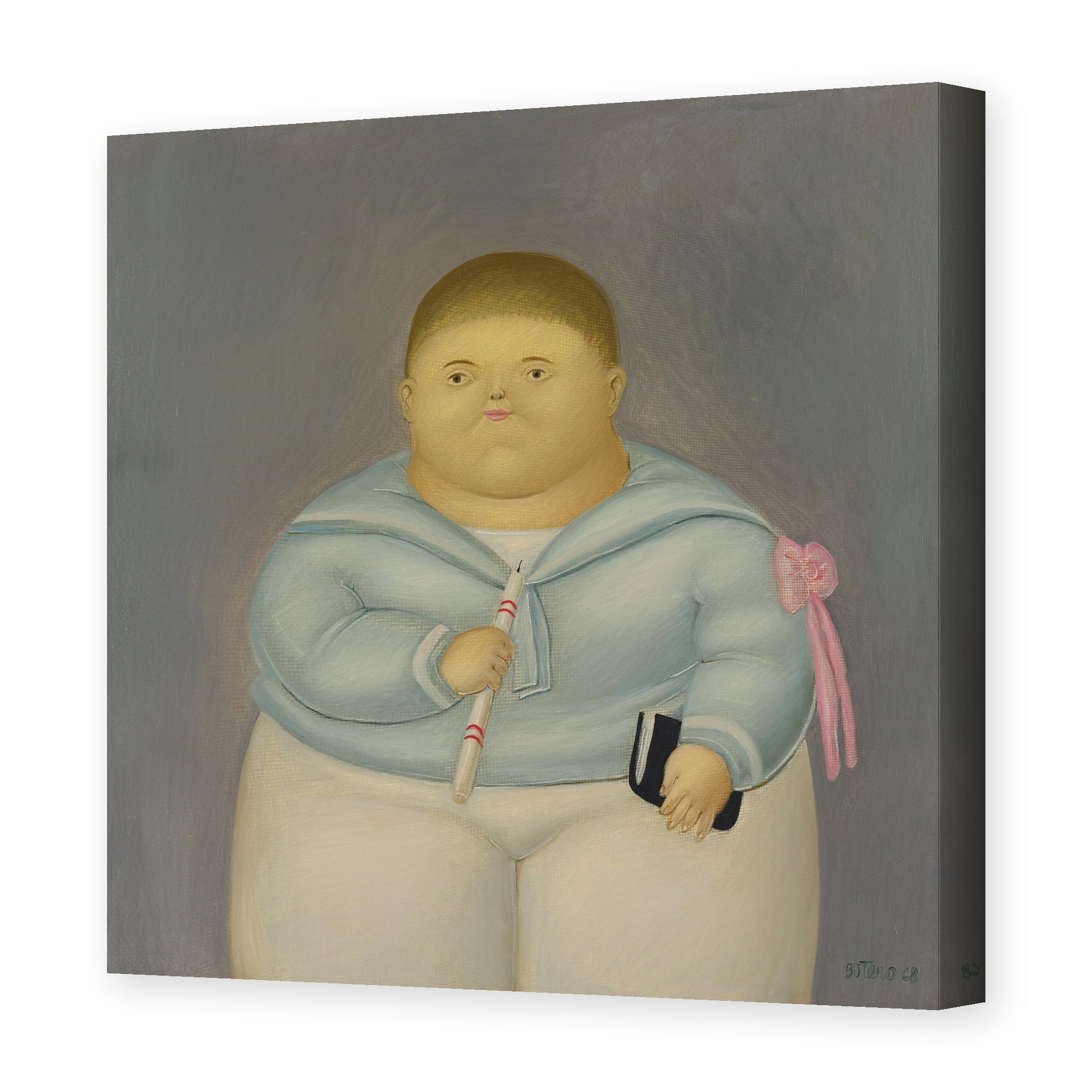 Fernando Botero's 'Self-portrait the Day of the First Communion' painting reproduced as a gallery-wrapped canvas print