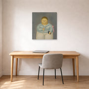 Gallery-wrapped canvas print of Fernando Botero's Self-portrait the Day of the First Communion displayed on a wall in a home office