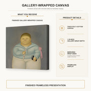 Fernando Botero - Self-portrait the Day of the First Communion gallery wrap canvas construction and hanging details infographic