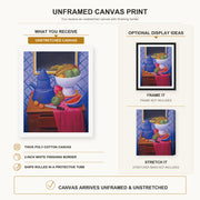 Fernando Botero - Still Life with Blue Coffee Pot canvas print size comparison and framing display infographic