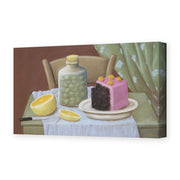 Fernando Botero's 'Still Life with Cake' painting reproduced as a gallery-wrapped canvas print