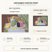 Fernando Botero - Still Life with Cake poster print size comparison and framing display infographic