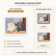Fernando Botero - Still Life with Couple canvas print size comparison and framing display infographic