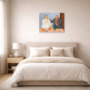 Gallery-wrapped canvas print of Fernando Botero's Still Life with Couple displayed on a wall in a bedroom