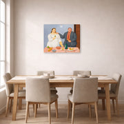 Gallery-wrapped canvas print of Fernando Botero's Still Life with Couple displayed on a wall in a dining room