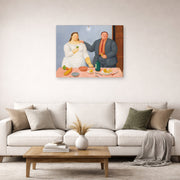 Gallery-wrapped canvas print of Fernando Botero's Still Life with Couple displayed on a wall in a living room