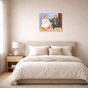 Unframed poster print of Fernando Botero's Still Life with Couple displayed on a wall in a bedroom