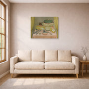 Gallery-wrapped canvas print of Fernando Botero's Still Life with Hot Soup displayed on a wall in a living room