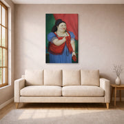 Gallery-wrapped canvas print of Fernando Botero's Teresita displayed on a wall in a living room