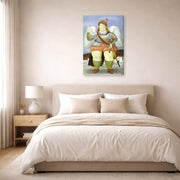 Gallery-wrapped canvas print of Fernando Botero's The Archangel Gabriel displayed on a wall in a bedroom