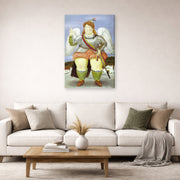 Gallery-wrapped canvas print of Fernando Botero's The Archangel Gabriel displayed on a wall in a living room