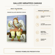 Fernando Botero - The Archangel Gabriel gallery wrap canvas construction and hanging details infographic