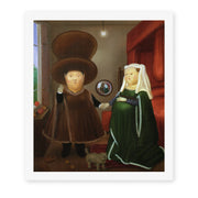 Fernando Botero's 'The Arnolfini After Van Eyck' painting reproduced as a rolled canvas print
