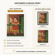 Fernando Botero - The Balcony canvas print size comparison and framing display infographic