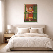 Gallery-wrapped canvas print of Fernando Botero's The Balcony displayed on a wall in a bedroom